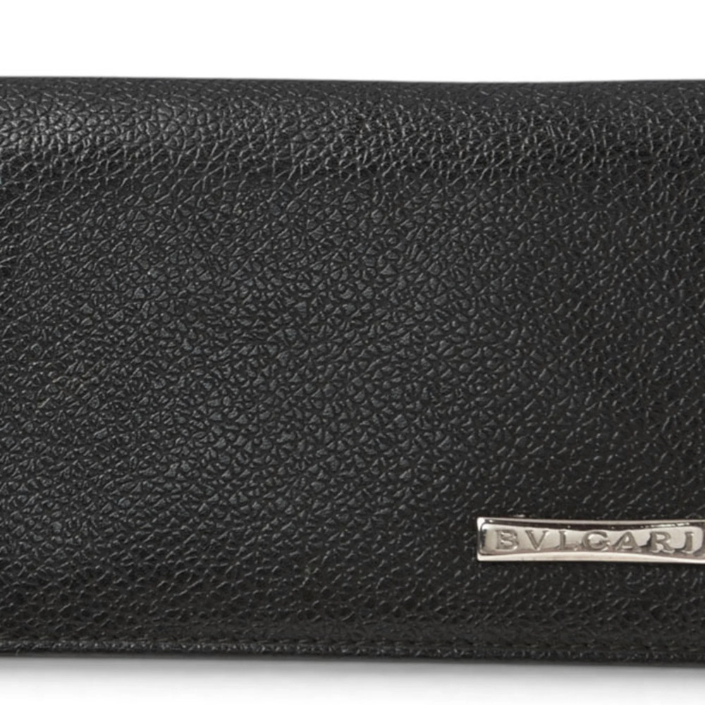 Bulgari Card Case, Business Holder, BVLGARI Plate, Leather, Black, Silver